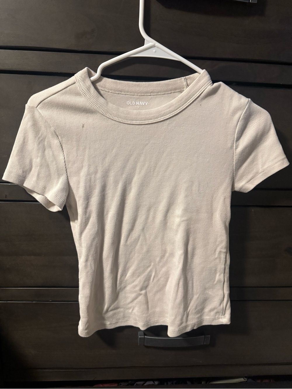 Old Navy Cream Ribbed Short-Sleeve Scoop Tee